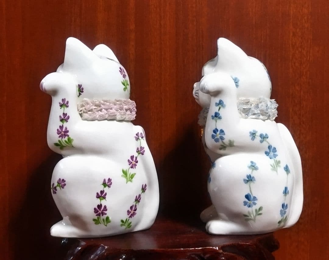 アイリッシュドレスデン 招き猫 ブルー＆ピンク ２点セット 美品