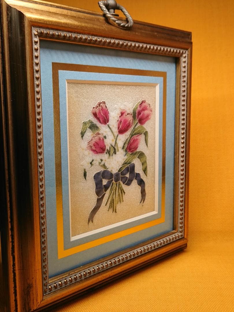 七宝　花絵　チューリップ　オブジェ　置物　インテリア　工芸品　美術品　A1705