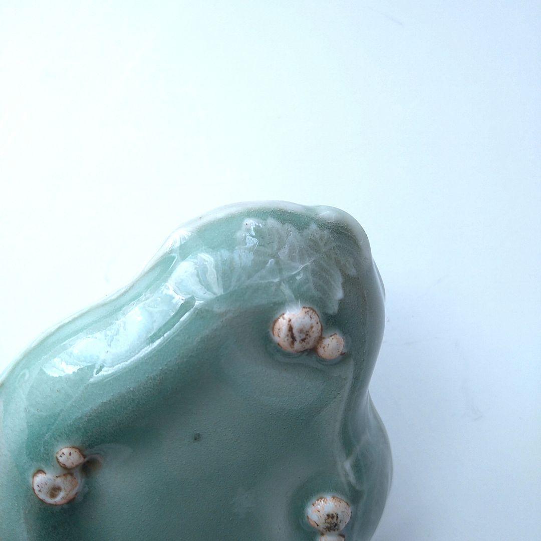 三田青磁 豆皿 手塩皿 2客 瓢箪文様 ひょうたん 足付き 江戸期　希少