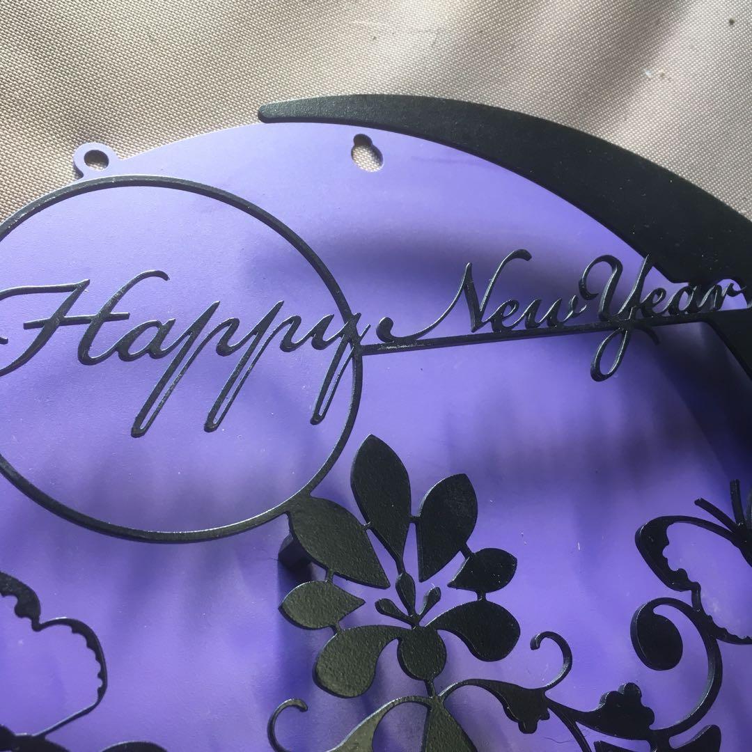 アイアン 正月飾り 蝶 草花 happy new year