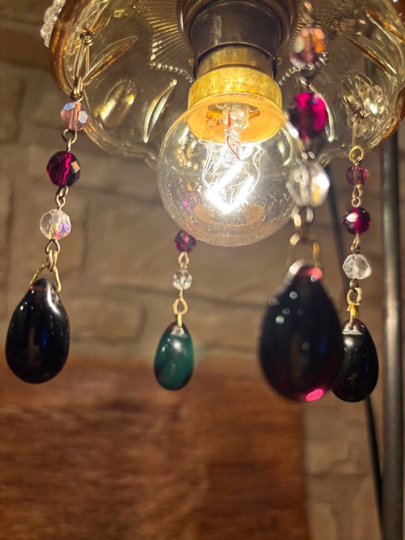 ヴィンテージ ミッドセンチュリー 希少アンバーミニシャンデリア チェコドロップ