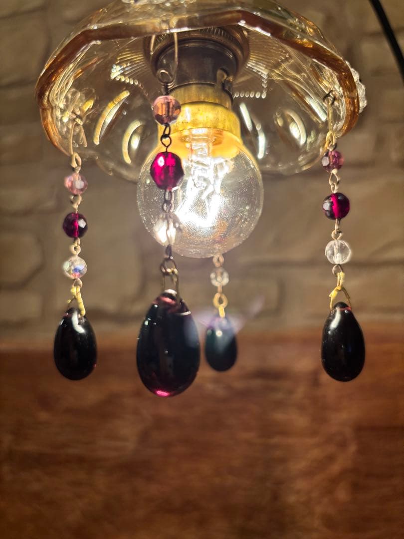 ヴィンテージ ミッドセンチュリー 希少アンバーミニシャンデリア チェコドロップ