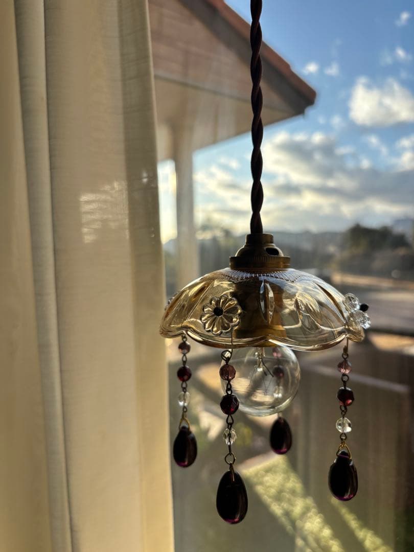 ヴィンテージ ミッドセンチュリー 希少アンバーミニシャンデリア チェコドロップ