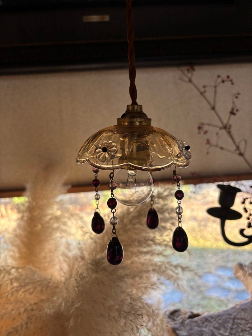 ヴィンテージ ミッドセンチュリー 希少アンバーミニシャンデリア チェコドロップ