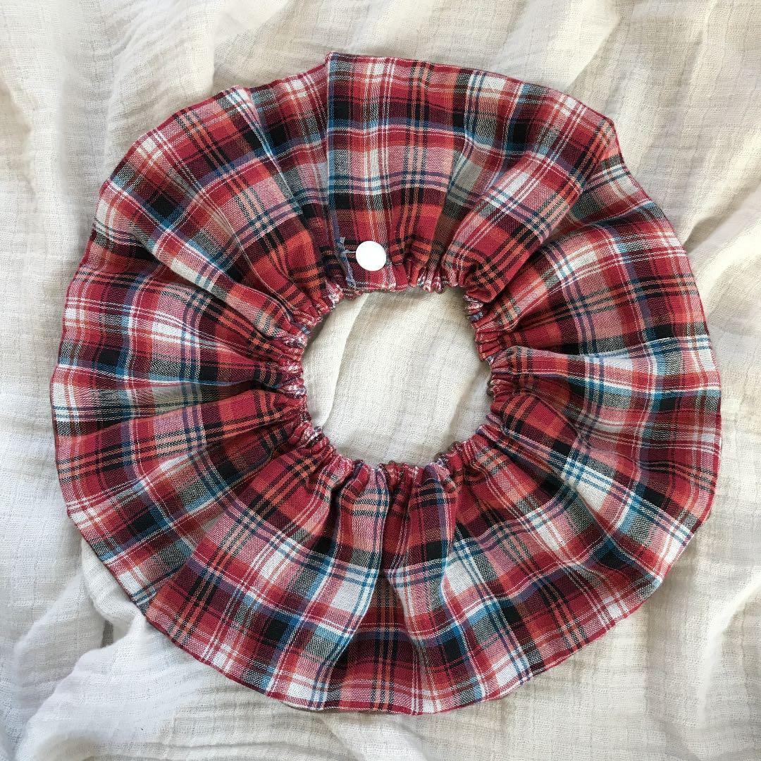 再販★ガーネットチェック×ナチュラルチョコ★ ハンドメイド　リバーシブル　スタイ