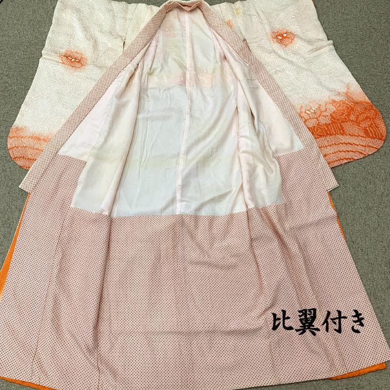 506ag37□七五三 七歳 女児 着物&袋帯&長襦袢 総絞り 牡丹□良好