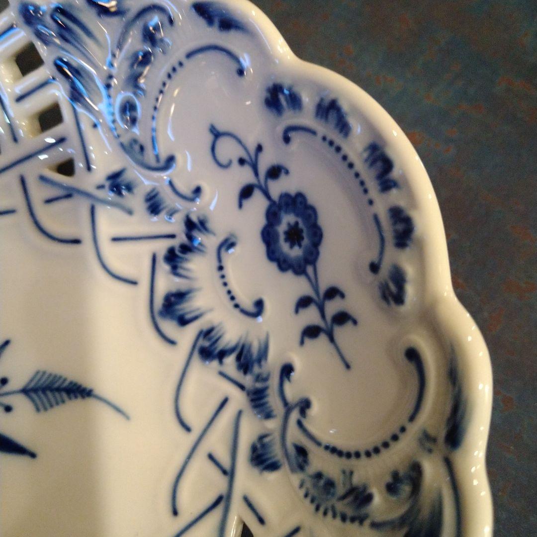 ♥マイセンブルーオニオン透かしオーバルプレート楕円皿刻印