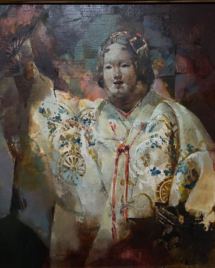 絵画　油彩肉筆画　赤石文雄『能』1979年作　保証書付き