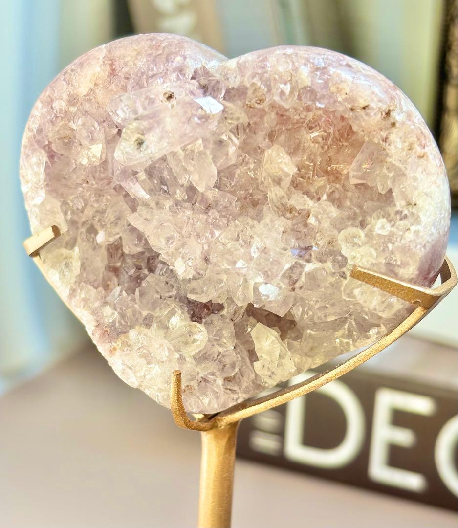 最終価格《ザクザク結晶♡》ピンクアメジスト　ハート　専用台座付き