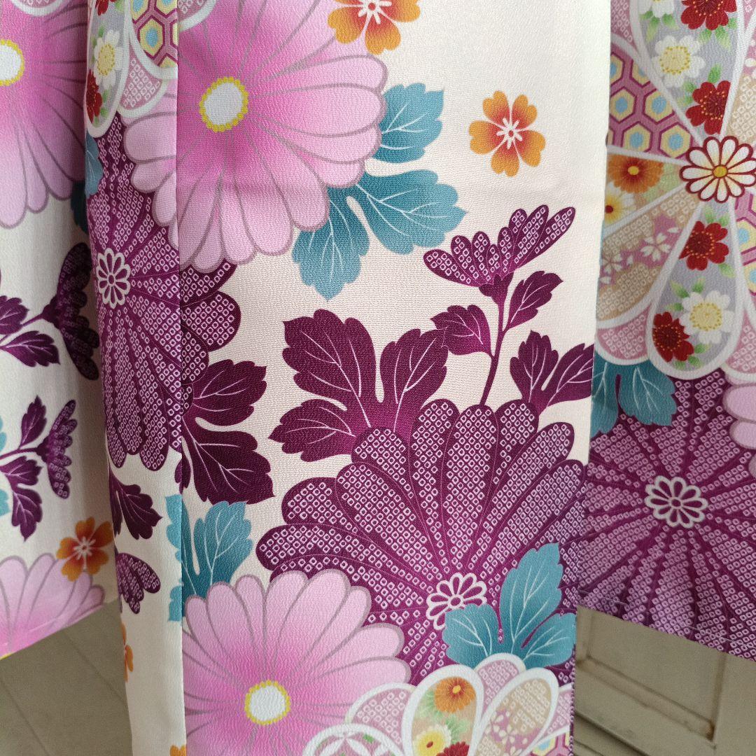 新品着物☆クリーム色大きな花模様☆作り帯フルセット