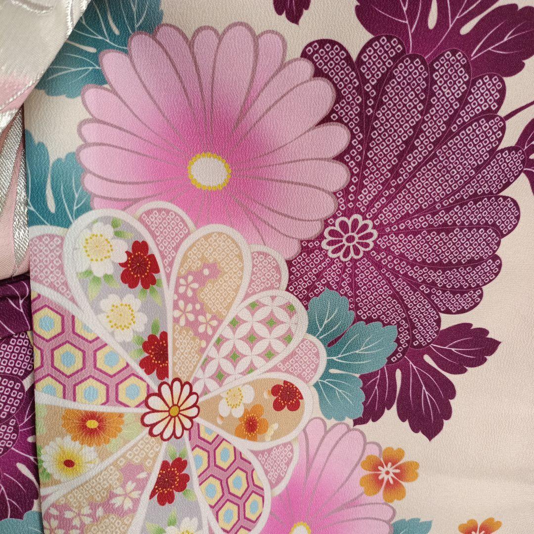 新品着物☆クリーム色大きな花模様☆作り帯フルセット
