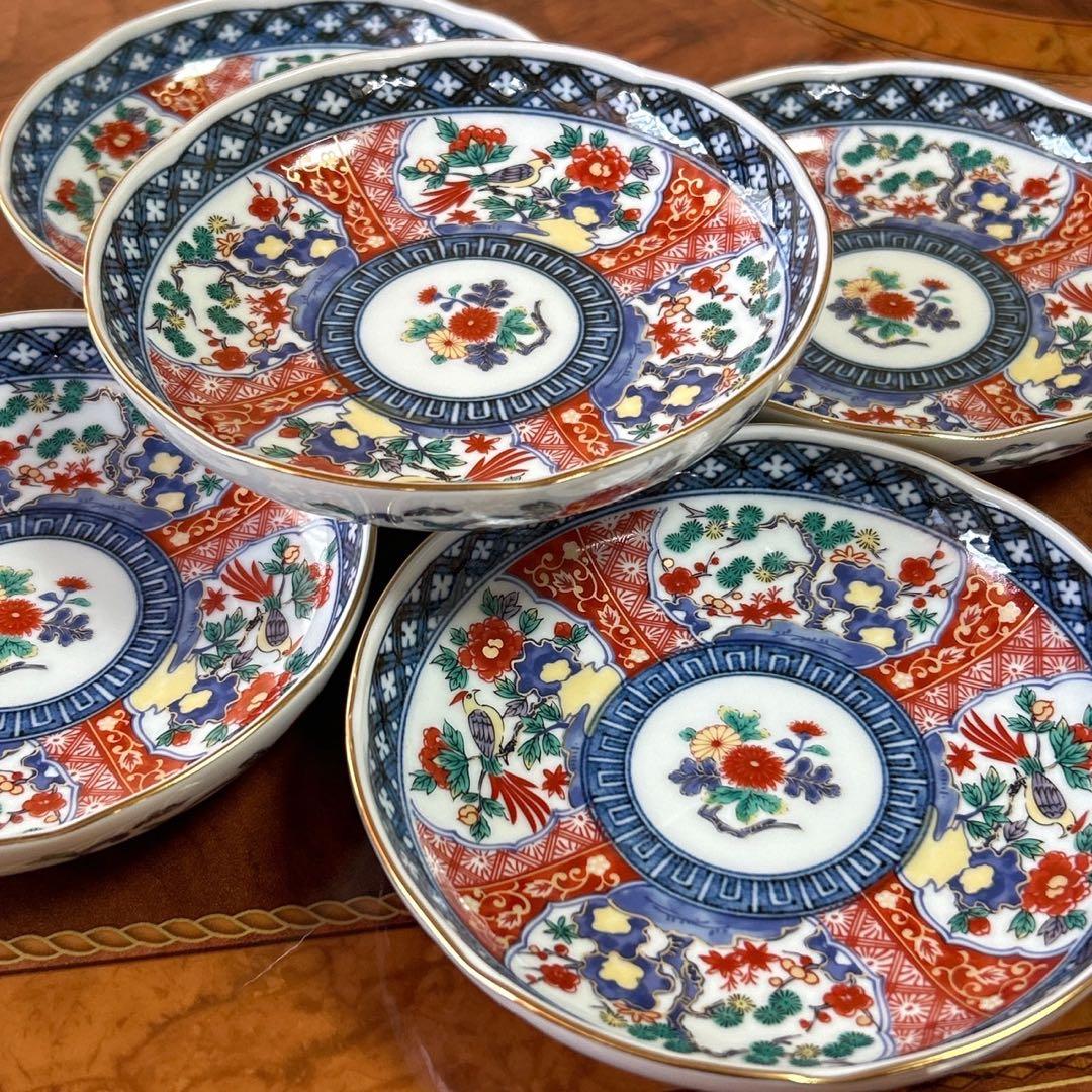 第一陶器 染錦 花鳥 銘々皿揃 5枚セット 赤絵 金彩古伊万里 中皿 小皿