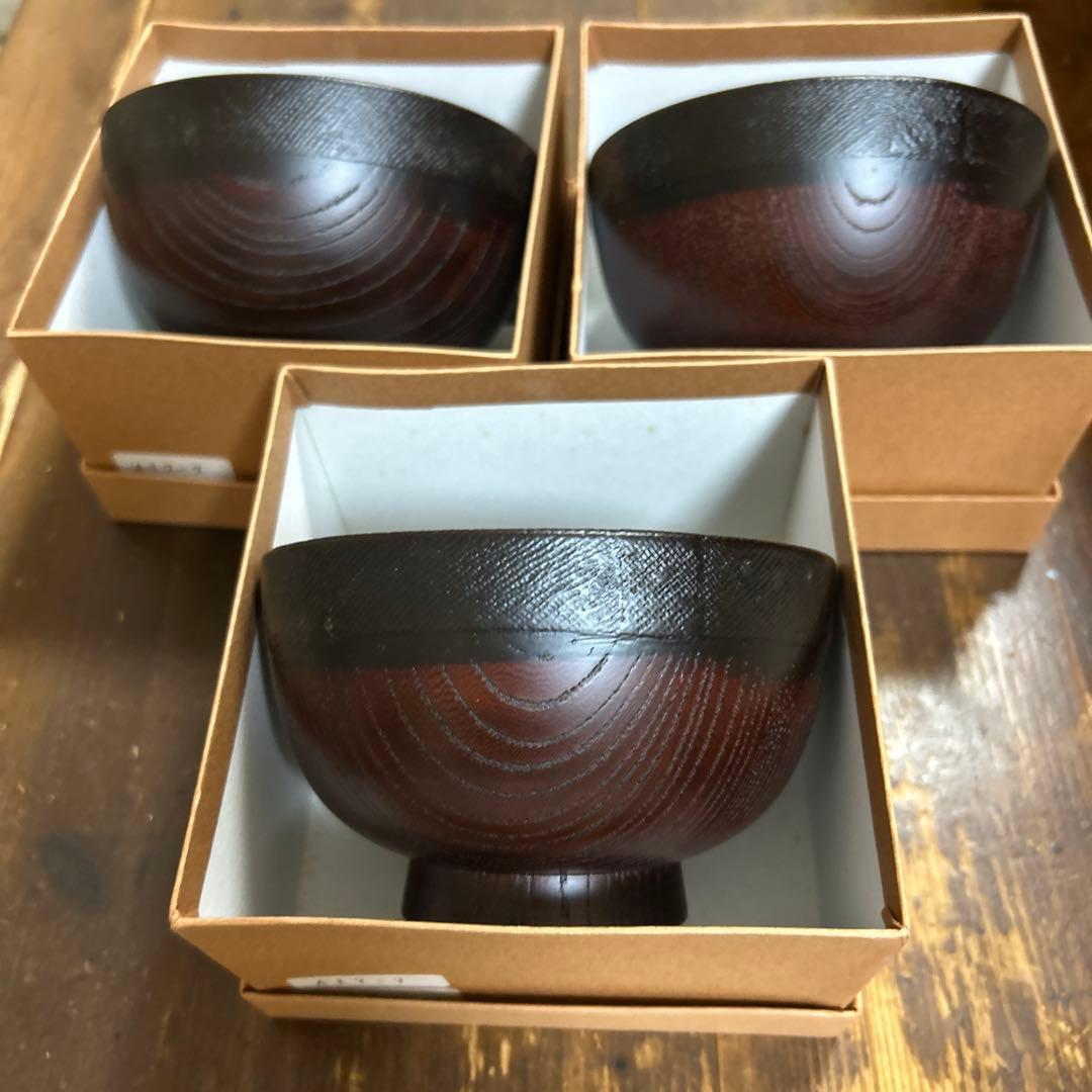 喜八工房　欅溜布張　4.0背高汁椀　3客　山中漆器