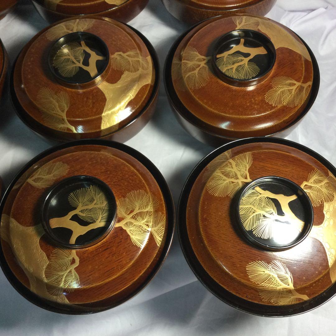 NO 298漆碗10クロー赤10個蓋つきです輪島と思いますが確信無いので不明。