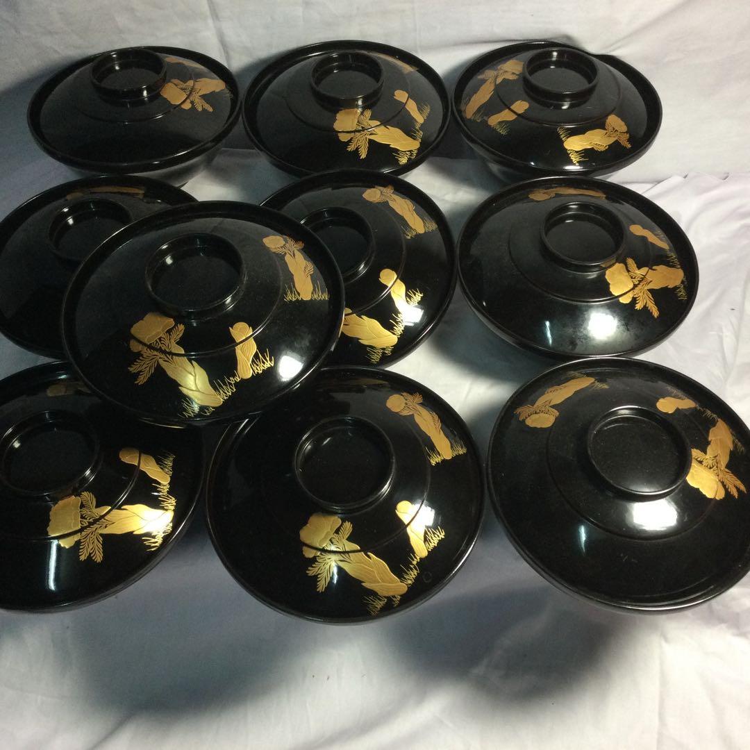 NO 298漆碗10クロー赤10個蓋つきです輪島と思いますが確信無いので不明。