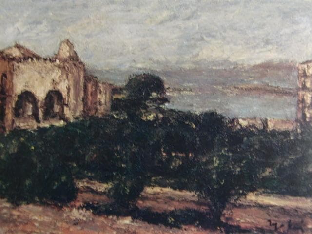 鳥海青児、【アラビア風の家と海】、希少な画集画、新品高級額 額装付、状態良好