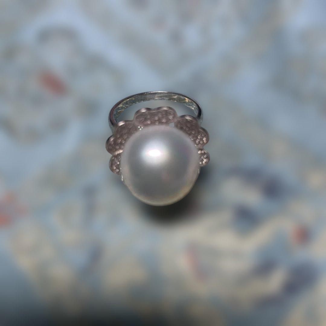 15mm大粒 真珠フラワーデザインリング ダイヤ プラチナ製-正規店