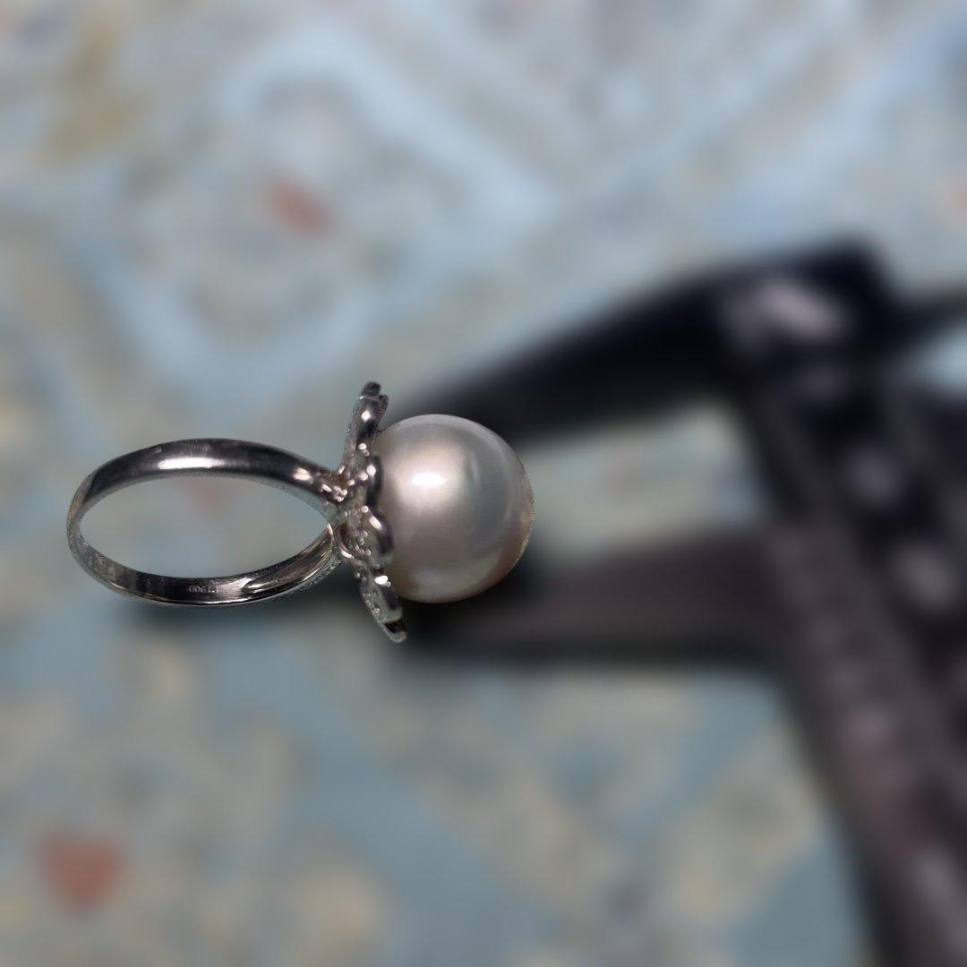 15mm大粒 真珠フラワーデザインリング ダイヤ プラチナ製-正規店