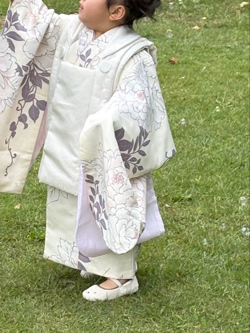 【ホワイト】七五三 3歳 着物　被布コート8点セット　女の子　着画あり