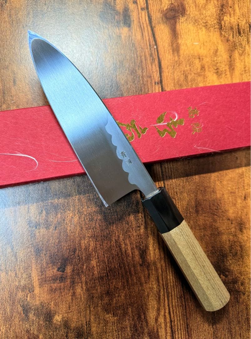 【堺刃物】　出刃　包丁　5寸　青鋼　紋鍛　水牛八角柄