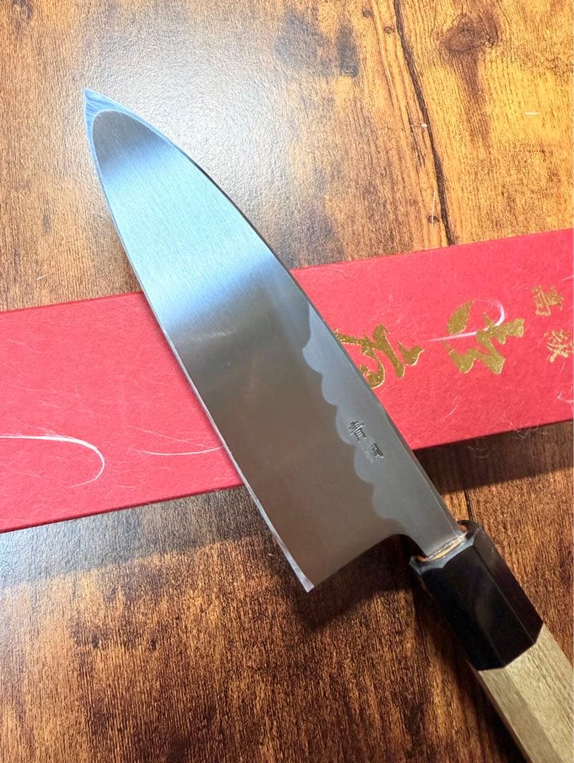 【堺刃物】　出刃　包丁　5寸　青鋼　紋鍛　水牛八角柄