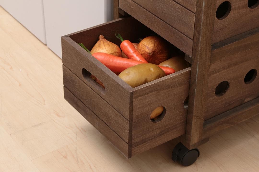 多用途＆スタイリッシュ！桐製4段キャスター付き収納ラック