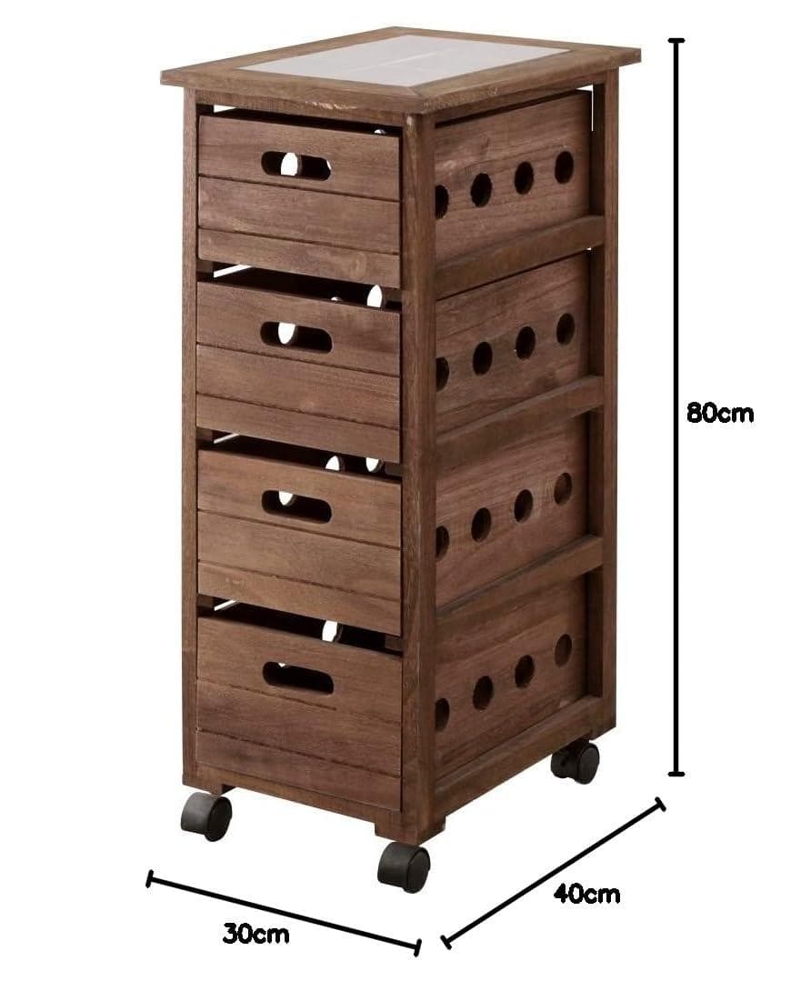 多用途＆スタイリッシュ！桐製4段キャスター付き収納ラック