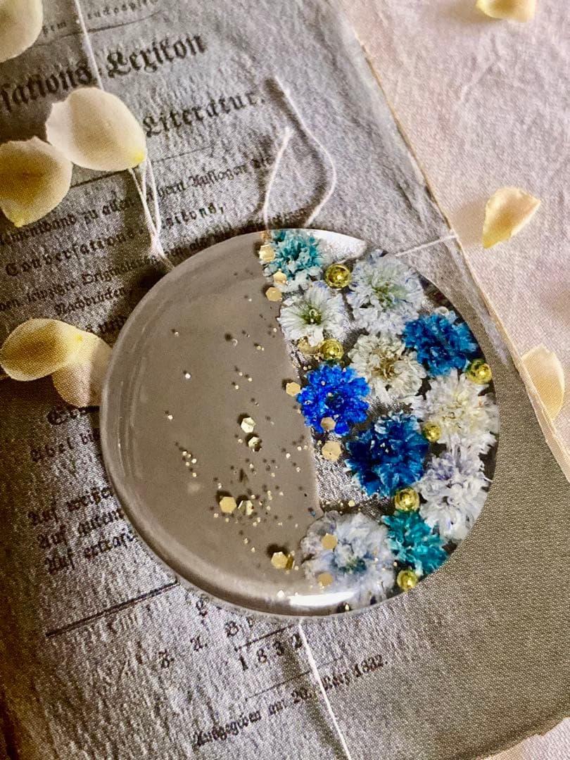 【N.580】ハンドメイドヘアゴム/ポニーフック かすみ草　ドライフラワー