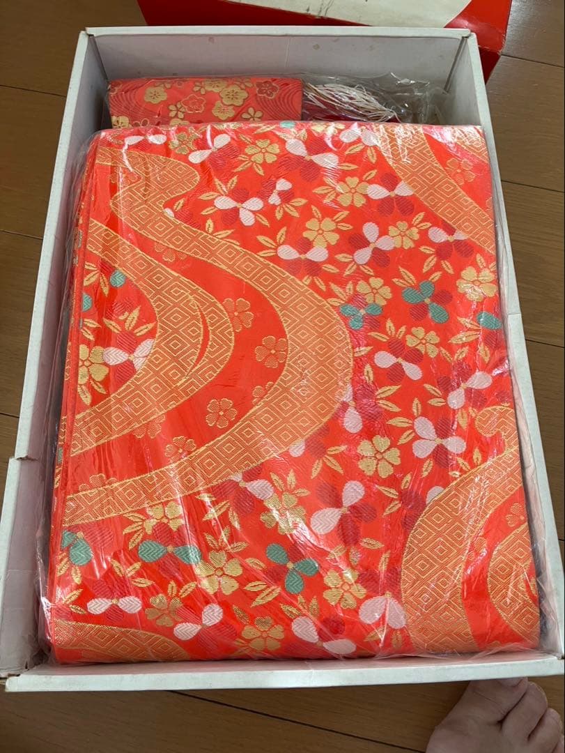 七五三 着物セット オレンジ 赤　7歳