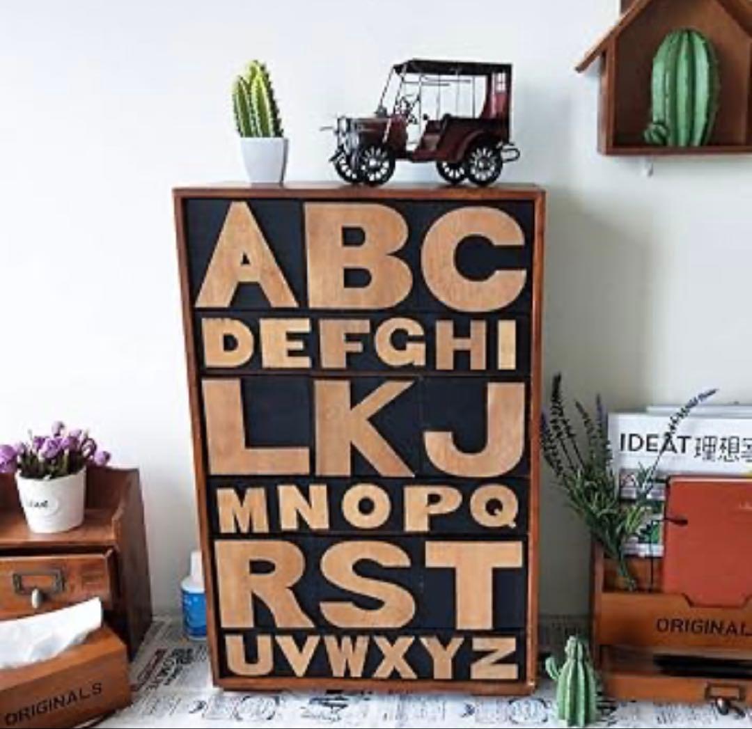 【美品】アルファベット チェスト キャビネット カントリー 収納 木製 ネイビー