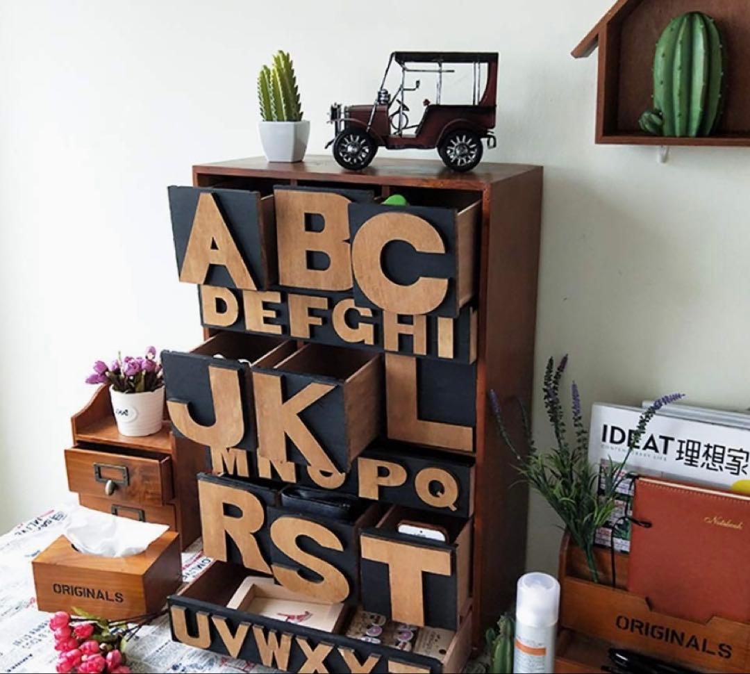 【美品】アルファベット チェスト キャビネット カントリー 収納 木製 ネイビー