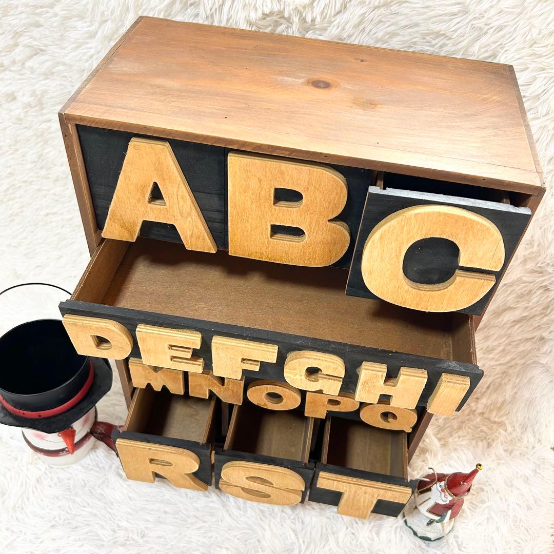 【美品】アルファベット チェスト キャビネット カントリー 収納 木製 ネイビー