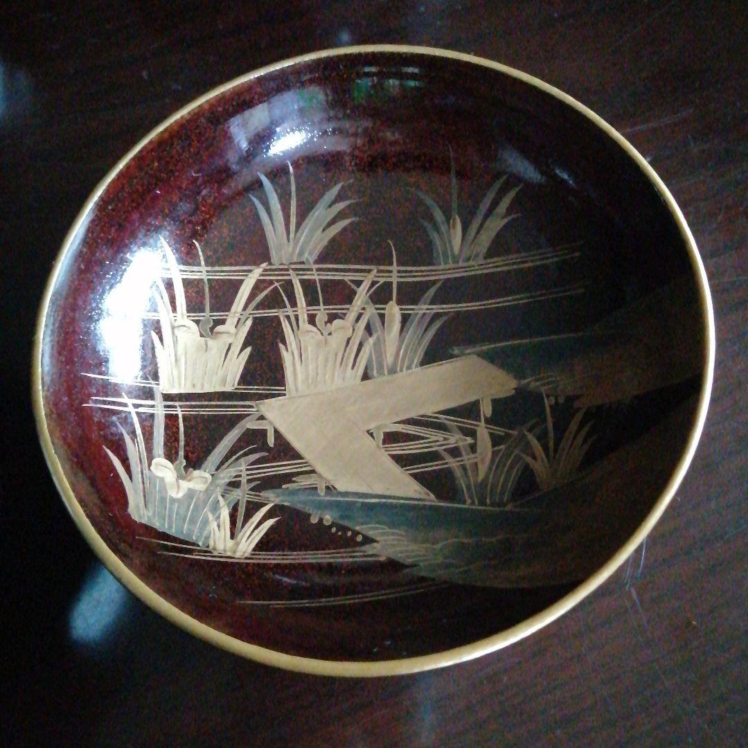 木製漆器　金蒔絵かきつばた画蓋付煮物椀　10客　12.5cm　明治〜昭和初期