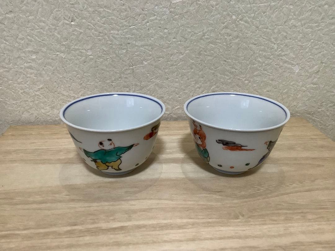 九谷焼堀江青光作色絵唐子文波出茶碗10客共箱V6261