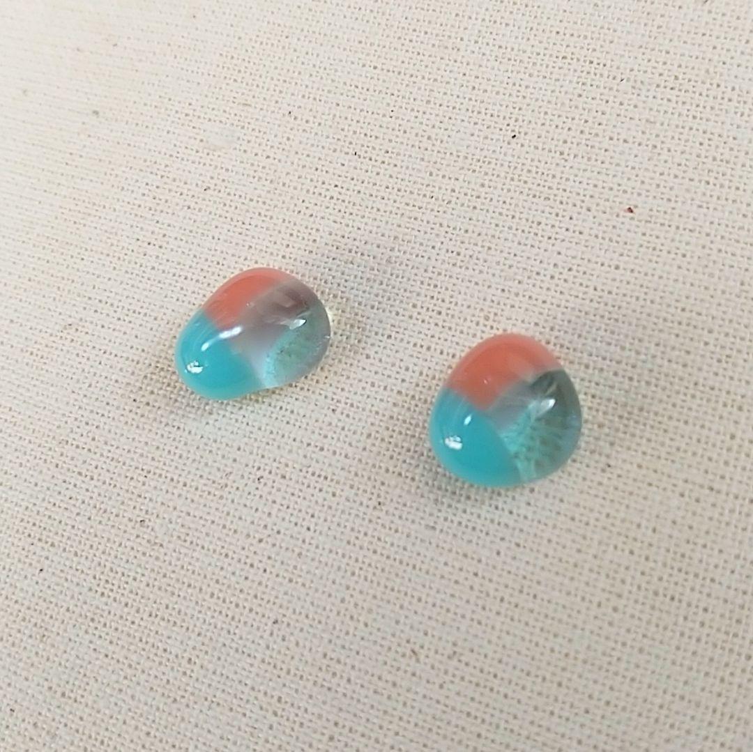 SOLD◆ハンドメイド ガラスピアス ブルー&オレンジレトロ