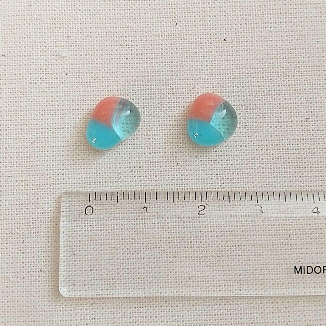 SOLD◆ハンドメイド ガラスピアス ブルー&オレンジレトロ