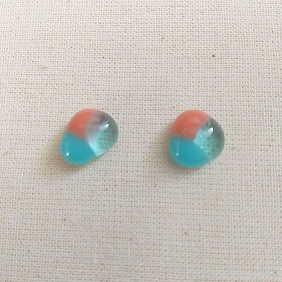 SOLD◆ハンドメイド ガラスピアス ブルー&オレンジレトロ