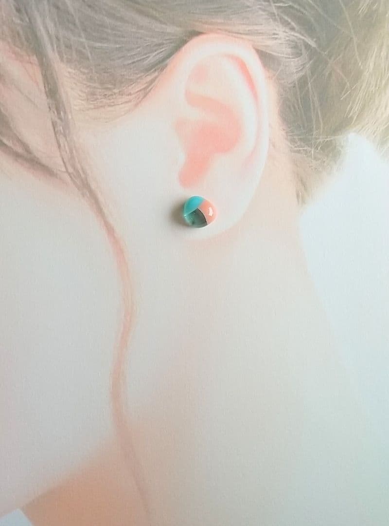 SOLD◆ハンドメイド ガラスピアス ブルー&オレンジレトロ