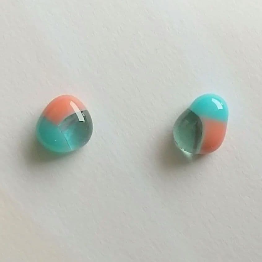 SOLD◆ハンドメイド ガラスピアス ブルー&オレンジレトロ