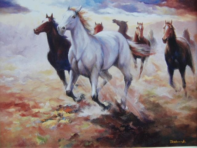 田嶌郁於、【朝霧に驀進】、希少な画集画、新品高級額 額装付、状態良好