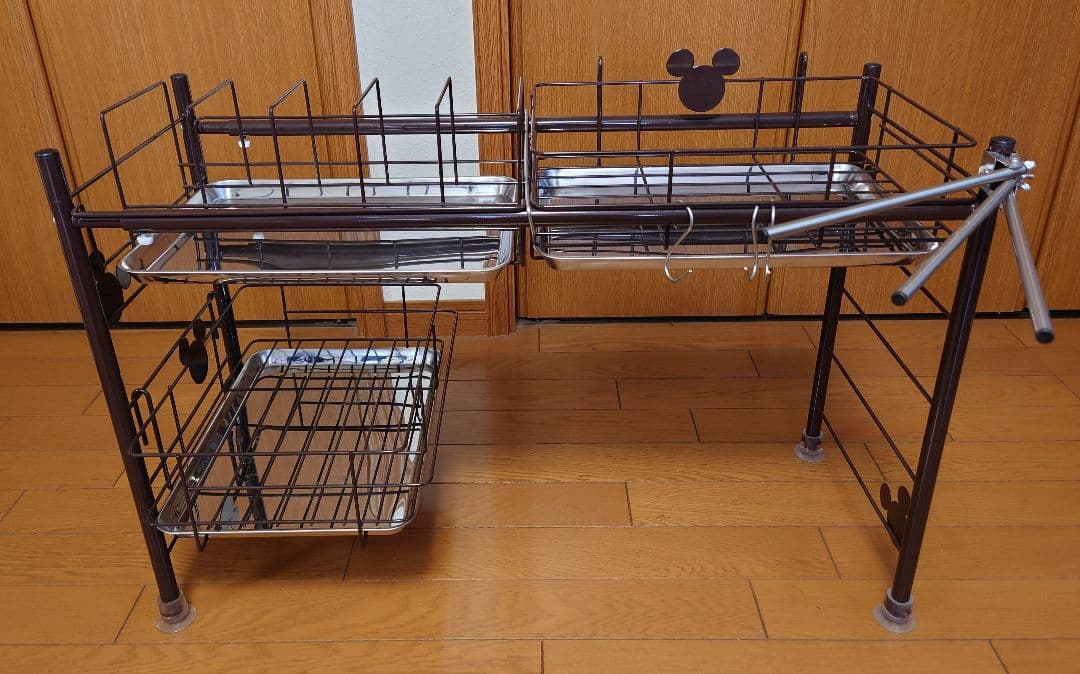 【中古】ベルメゾン ディズニー 水切りラック ブラウン ワイド ミッキーモチーフ