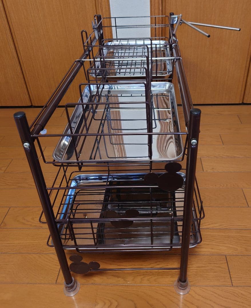 【中古】ベルメゾン ディズニー 水切りラック ブラウン ワイド ミッキーモチーフ