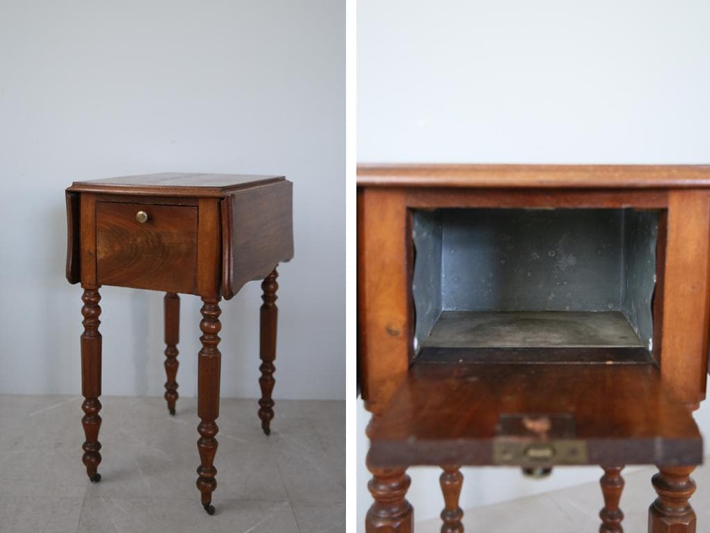 フランスアンティーク木製サイドキャビネット/ナイトテーブル机/飾り棚(90-34