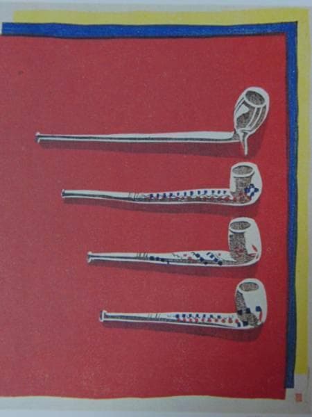 川上澄生 「煙管４本」、昭和2希少画集より、新品高級額装付