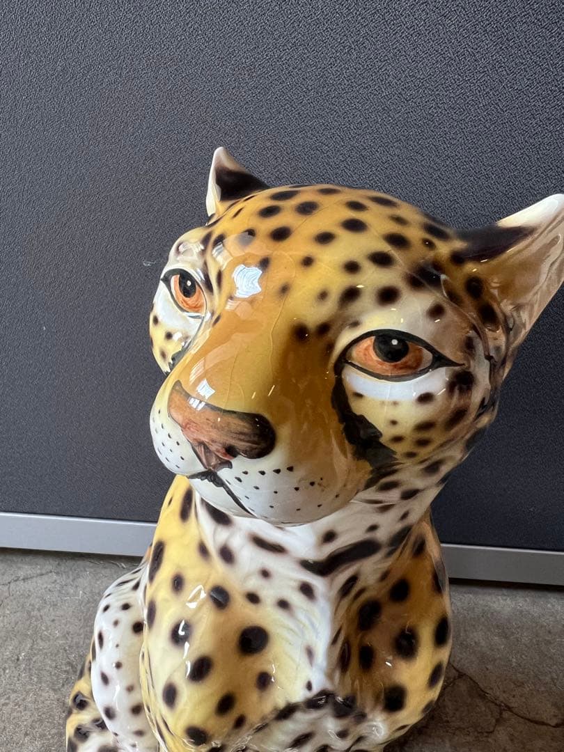 イタリア製 陶器 チーター 置物 インテリア 高さ(約)42.5cm オブジェ