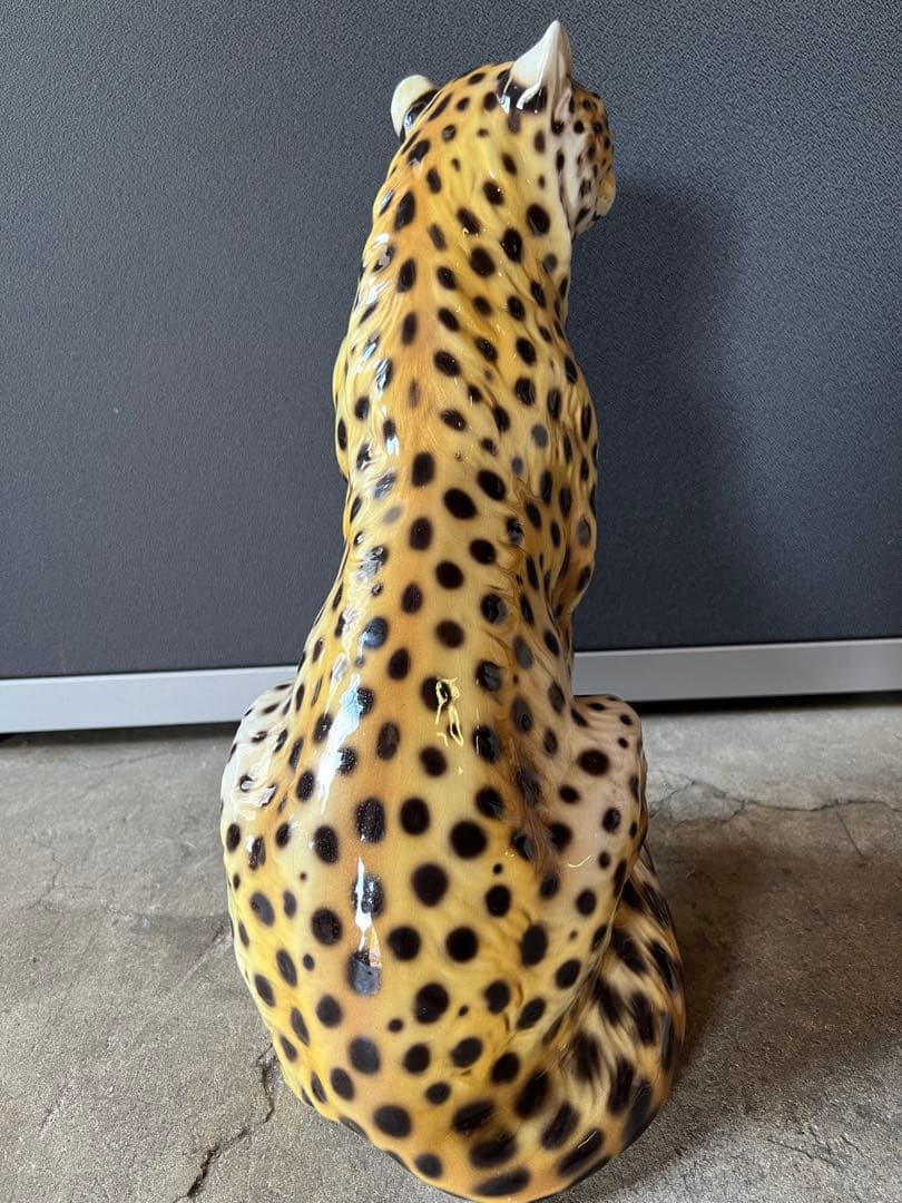 イタリア製 陶器 チーター 置物 インテリア 高さ(約)42.5cm オブジェ