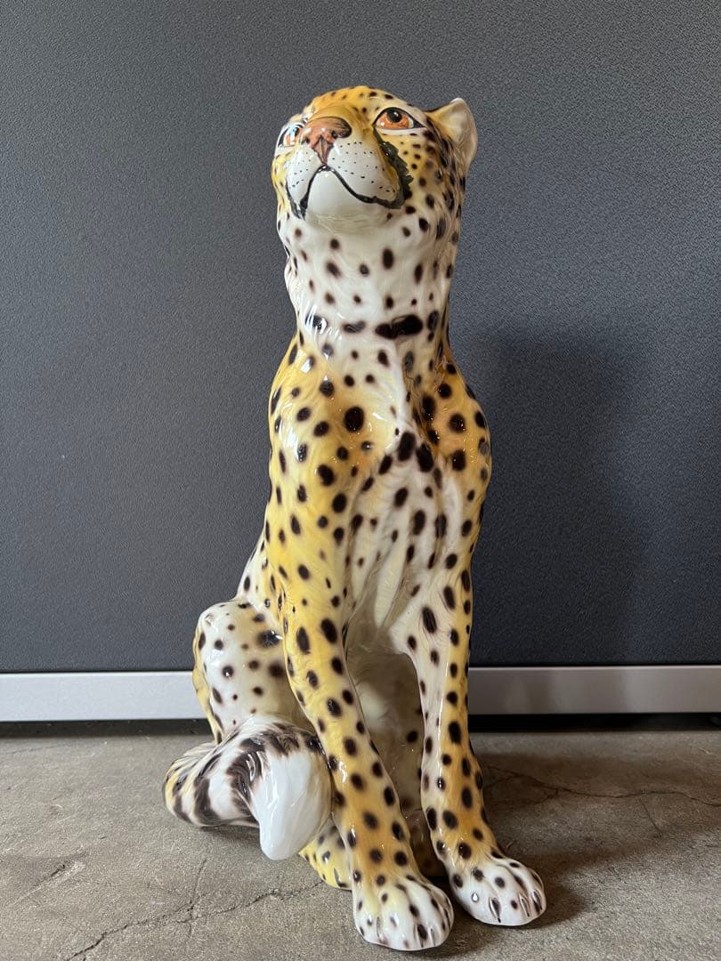 イタリア製 陶器 チーター 置物 インテリア 高さ(約)42.5cm オブジェ
