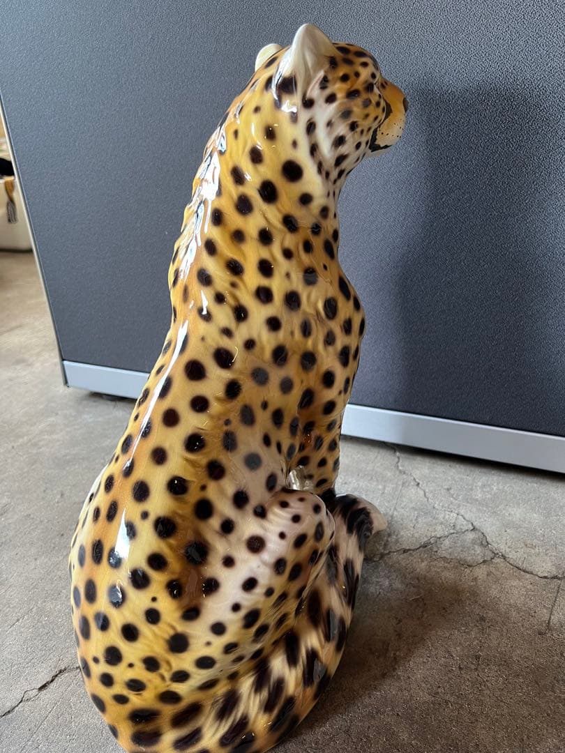 イタリア製 陶器 チーター 置物 インテリア 高さ(約)42.5cm オブジェ