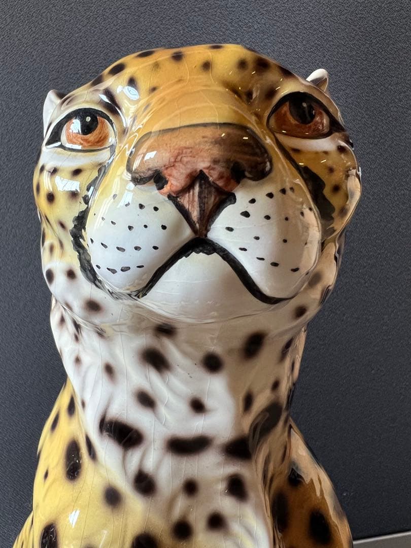 イタリア製 陶器 チーター 置物 インテリア 高さ(約)42.5cm オブジェ