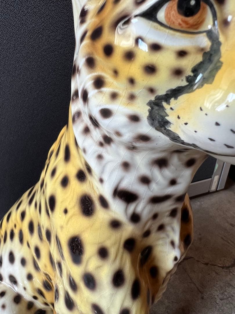 イタリア製 陶器 チーター 置物 インテリア 高さ(約)42.5cm オブジェ